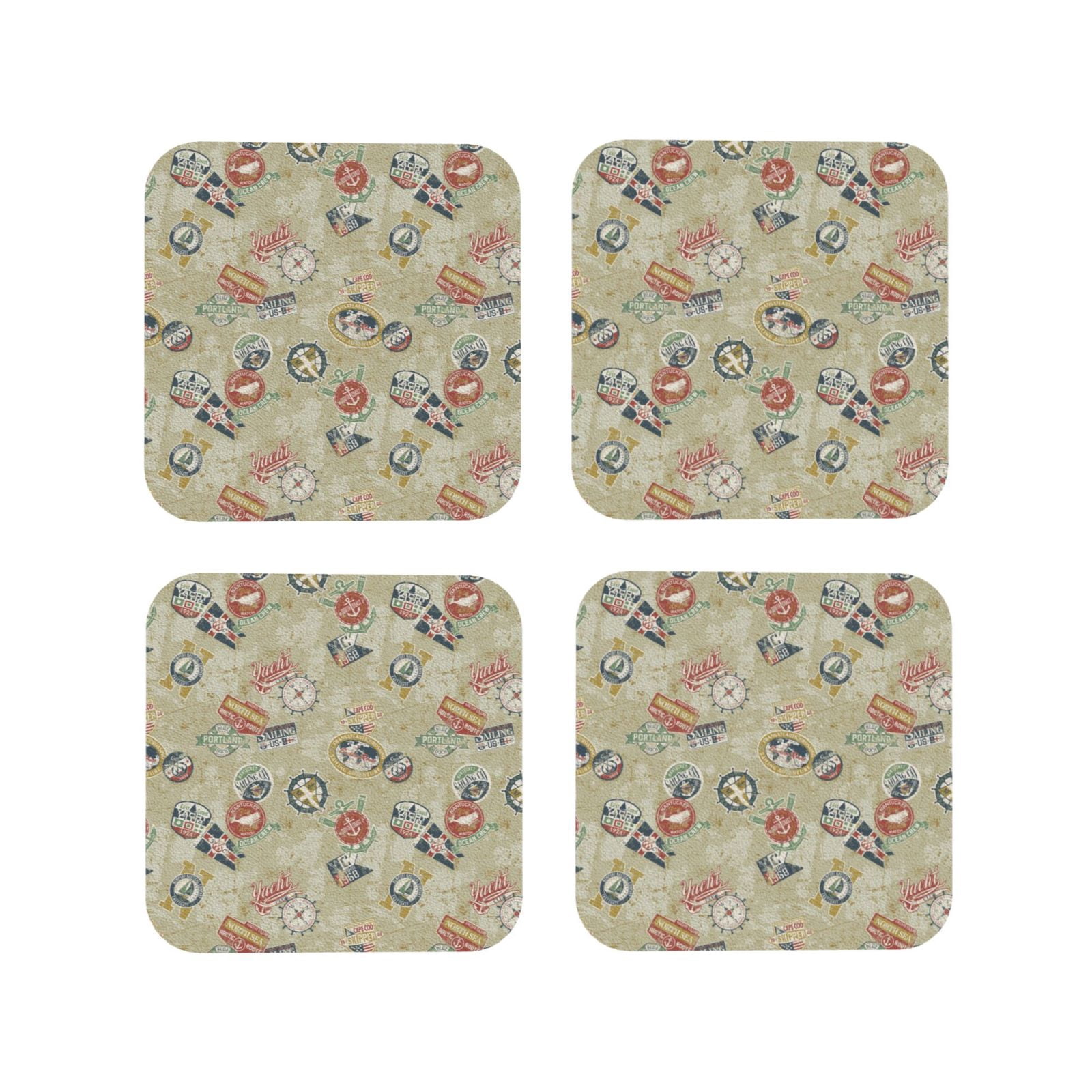KLL Drink Coasters Set Square of 4,PU Leather Absorbent Coasters Set