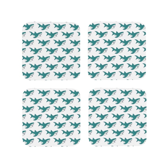 KLL Drink Coasters Set Square of 4,PU Leather Absorbent Coasters Set Decorative Coffee Cup Coasters Housewarming Gift for Home Decor-Cartoon Shark