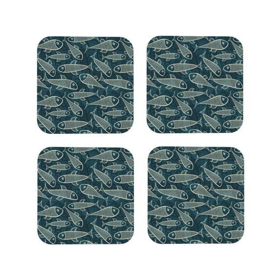 KLL Drink Coasters Set Square of 4,PU Leather Absorbent Coasters Set Decorative Coffee Cup Coasters Housewarming Gift for Home Decor-Fish Style