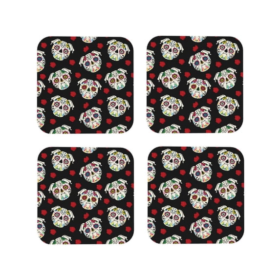 KLL Drink Coasters Set Square of 4,PU Leather Absorbent Coasters Set Decorative Coffee Cup Coasters Housewarming Gift for Home Decor-PUG