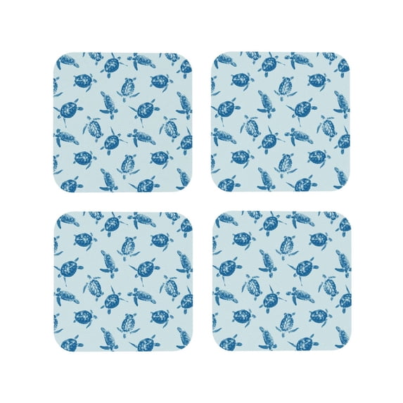 KLL Drink Coasters Set Square of 4,PU Leather Absorbent Coasters Set Decorative Coffee Cup Coasters Housewarming Gift for Home Decor-Turtle