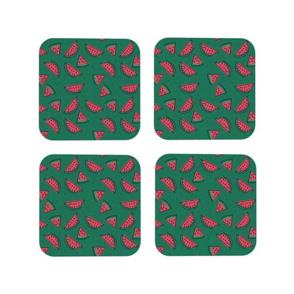 KLL Drink Coasters Set Square of 4,PU Leather Absorbent Coasters Set Decorative Coffee Cup Coasters Housewarming Gift for Home Decor-Watermelon