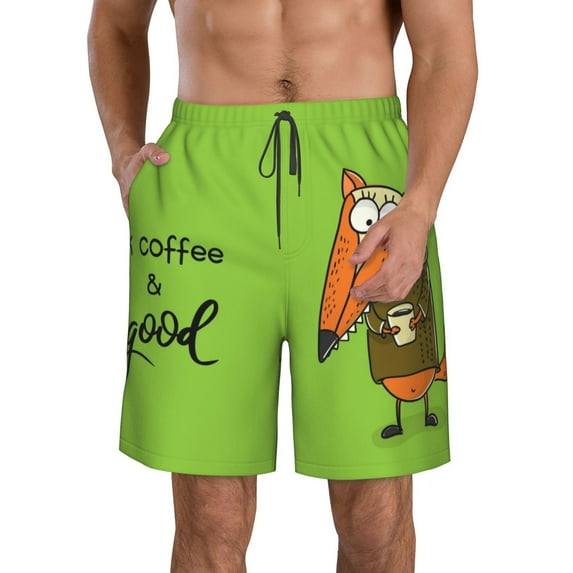 KLL Drink Coffee And Do Good Men's Casual Summer Beach Shorts Hawaiian Shorts with Pockets-Large