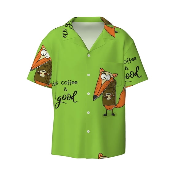KLL Drink Coffee And Do Good Print Men's Shirt Short Sleeve Button Down Summer Cuba Beach Shirts- XX-Large