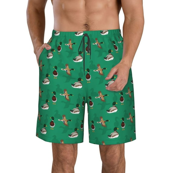 KLL Duck Mallard Flying Pose Men's Casual Summer Beach Shorts Hawaiian Shorts with Pockets-Small