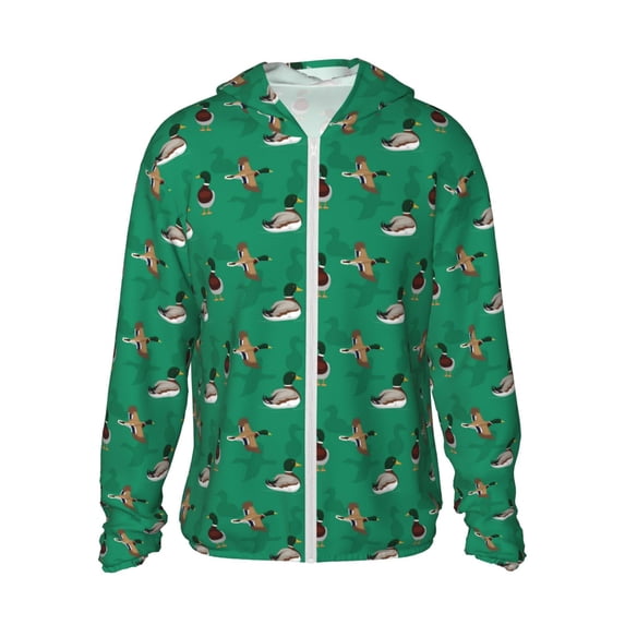 KLL Duck Mallard Flying Pose Print Men's Women’s UPF 50+ Sun Protection Outdoor Hoodie Jacket Long Sleeve Fishing Hiking Performance Shirt- X-Large