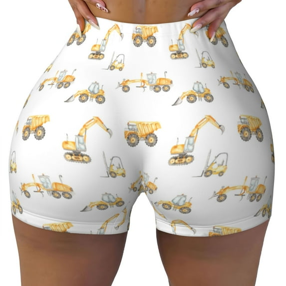 KLL Dump Truck Pattern Workout Shorts for Women Scrunch Short Gym Yoga Running Sport Active Exercise Fitness Shorts