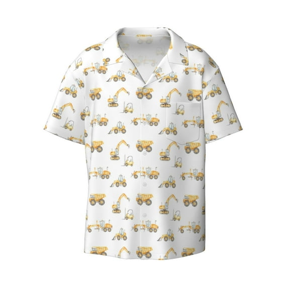 KLL Dump Truck Print Men's Shirt Short Sleeve Button Down Summer Cuba Beach Shirts- XX-Large