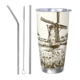 thumbnail image 1 of KLL Dutch Windmill Print 40oz Stainless Steel Insulated Car Cup with Spillproof Lid - Keep Your Drink Hot or Cold on the Go-Straw Three-piece Set, 1 of 8