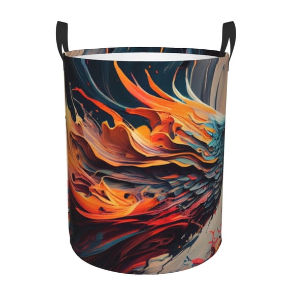 KLL Dynamic Fire Bird Art Waterproof Foldable Laundry Hamper Bucket with Handles for Storage Bin,Kids Room,Home Organizer (Small )