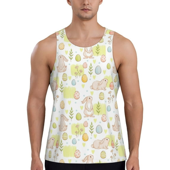 KLL Easter Rabbit Print Men's Muscle Gym Workout Stringer Tank Tops Bodybuilding Fitness T-Shirts Tank Tops Men-3X-Large