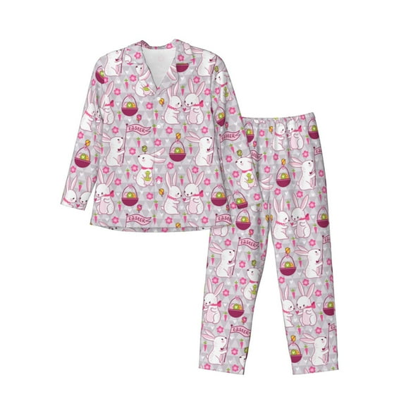 KLL Easter Rabbit Sleepwear Mens Flannel Pajamas,Long Cotton Pj Set