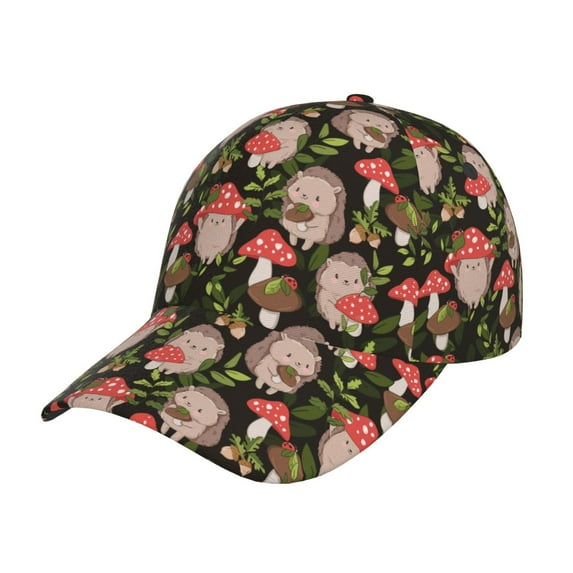 KLL Edgehog and Mushrooms Pattern Baseball Caps for Outdoor Sports,Golf Dad Hat Fashion Casual Outdoor Caps Adjustable Fit Men Women