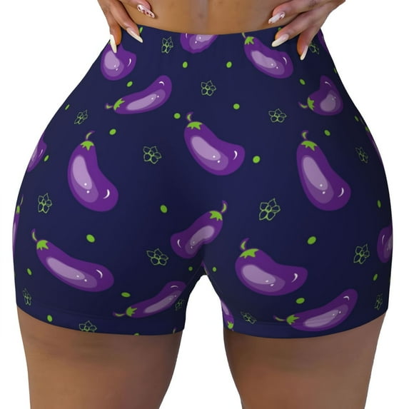 KLL Eggplant Pattern Workout Shorts for Women Scrunch Short Gym Yoga Running Sport Active Exercise Fitness Shorts