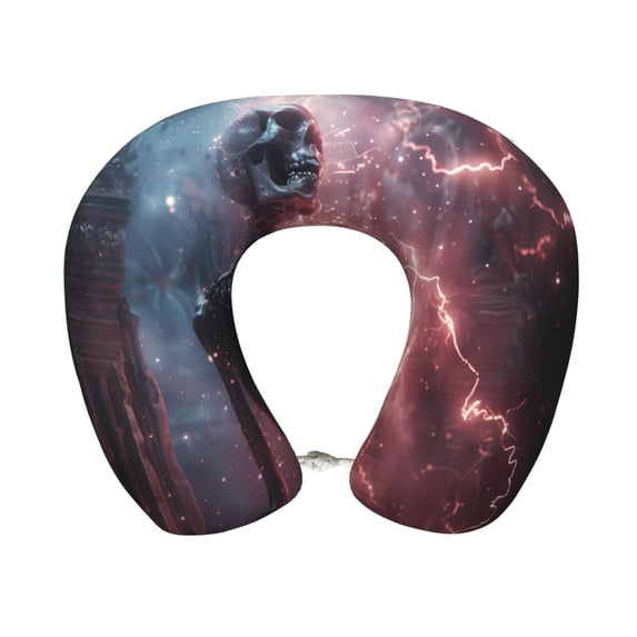 KLL Electric Skeleton Surrealism Pattern Memory Foam Cervical Neck Pillow Versatile U-Shaped Pillows for Home/Office/Camping/Travelling/Soft Washable Cover
