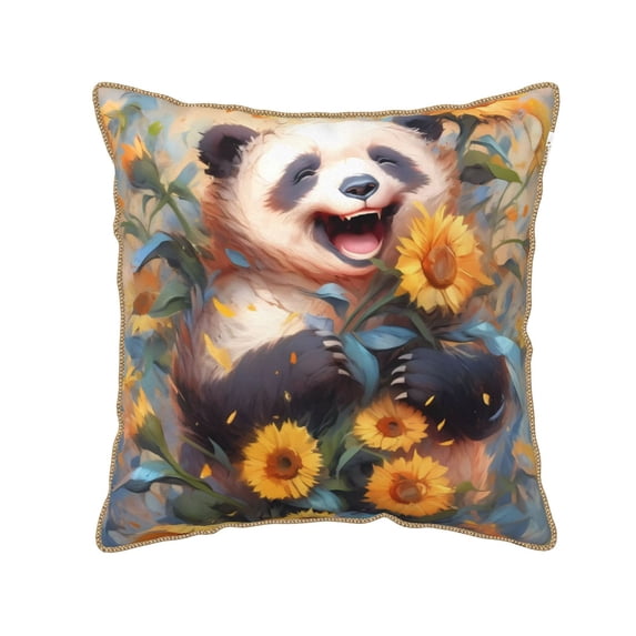 KLL Elegant Cute Panda Sunflower Decorative Throw Pillow Covers Velvet Soft for Couch Sofa Bedroom Living Room Outdoor (No pillow core)- 16"x16"
