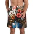 thumbnail image 1 of KLL Elegant Floral Vase Painting Men's Casual Summer Beach Shorts Hawaiian Shorts with Pockets-3X-Large, 1 of 5