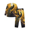 thumbnail image 1 of KLL Elegant Gold Leaf Peacock Sleepwear Mens Flannel Pajamas,Long Cotton Pj Set, 1 of 7