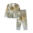 thumbnail image 1 of KLL Elegant Ivory Flower Print Women's Long Sleeve Pajamas with Pants Sleepwear Loungewear 2 Set-Large, 1 of 8