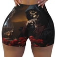 thumbnail image 1 of KLL Elegant Rose Skull Pattern Workout Shorts for Women Scrunch Short Gym Yoga Running Sport Active Exercise Fitness Shorts, 1 of 5