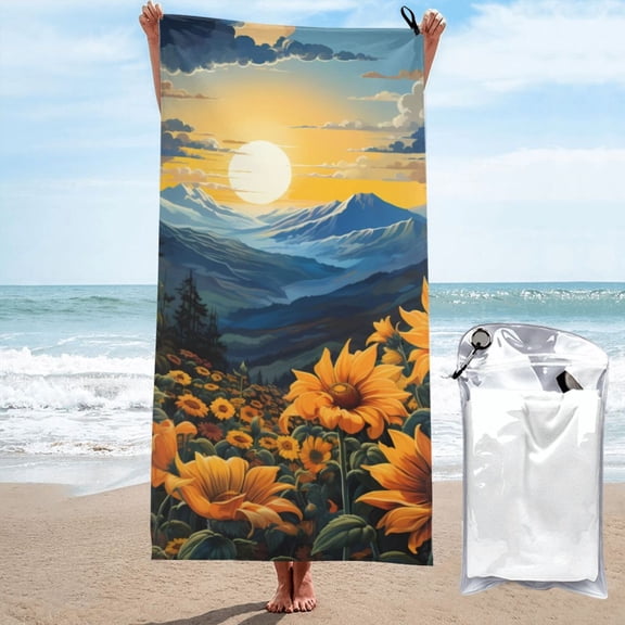 KLL Elegant Sunset Sunflower Microfiber Beach Towel Fast Drying,Extra Large 27.5"x55" Sand Free Beach Towel Super Lightweight Towels