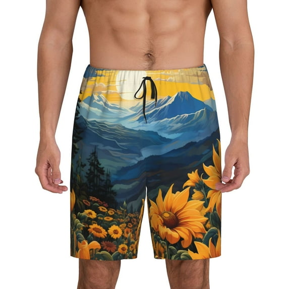 KLL Elegant Sunset Sunflower for Men's 1-Pack Shorts,Sleep Pajama Shorts for Men Soft Pj Shorts Men's Pajama Bottoms Sleepwear -XX-Large