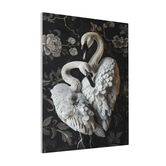 KLL Elegant Swans Black Background Print Canvas Wall Art, Canvas Painting Prints Canvas Art Wall Decor Home Decoration for Living Room Bedroom Office