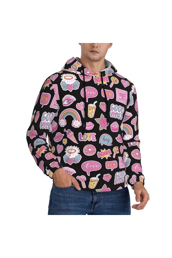 Elements Print Mens Hoodie Long Sleeve Casual Pullover Hooded Sweatshirt Fashion Drawstring Hoodies with Pocket-