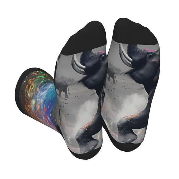 KLL Elephant Fireworks Celebration Print Cool Socks Men's Women's Crew Socks Funny Crazy Novelty Stockings