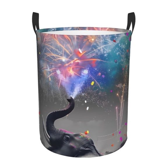 KLL Elephant Fireworks Celebration Waterproof Foldable Laundry Hamper Bucket with Handles for Storage Bin,Kids Room,Home Organizer (Small )