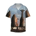 thumbnail image 1 of KLL Elephant Giraffe On A Mountain Top Sunset Print Men's Shirt Short Sleeve Button Down Summer Cuba Beach Shirts- X-Large, 1 of 7