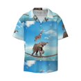 thumbnail image 1 of KLL Elephant Giraffe Print Men's Shirt Short Sleeve Button Down Summer Cuba Beach Shirts- Large, 1 of 7