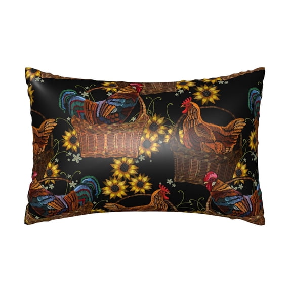 KLL Embroidery Chicken Rooster Pattern Silk Pillowcase for Hair and Skin Standard Size 20"X 30" Soft Breathable Pillow Covers for Sleeping