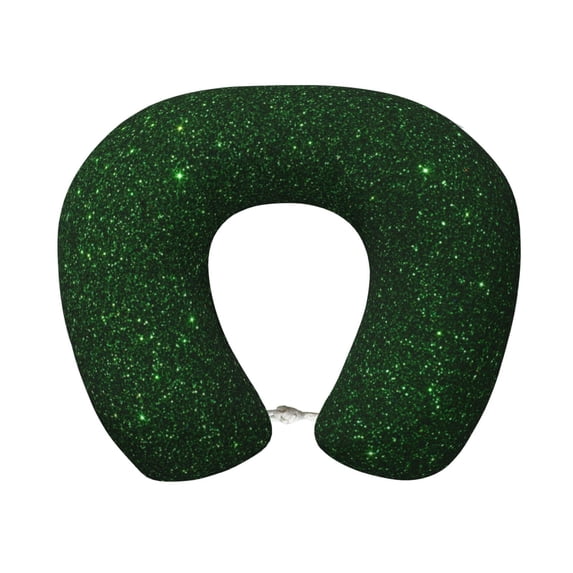 KLL Emerald Green Sparkling Pattern Memory Foam Cervical Neck Pillow Versatile U-Shaped Pillows for Home/Office/Camping/Travelling/Soft Washable Cover