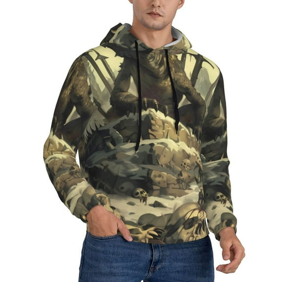 KLL Epic Dragon Skull Scene Print Mens Hoodie Long Sleeve Casual Pullover Hooded Sweatshirt Fashion Drawstring Hoodies with Pocket-4X-Large