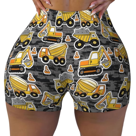 KLL Excavator At Work Pattern Workout Shorts for Women Scrunch Short Gym Yoga Running Sport Active Exercise Fitness Shorts