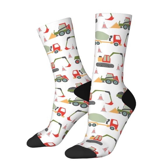 KLL Excavator Print Cool Socks Men's Women's Crew Socks Funny Crazy Novelty Stockings