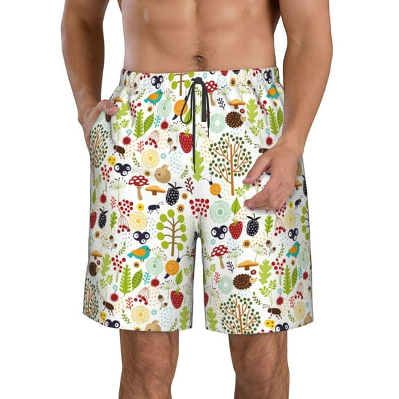KLL Fall Animals Men's Casual Summer Beach Shorts Hawaiian Shorts with Pockets-3X-Large