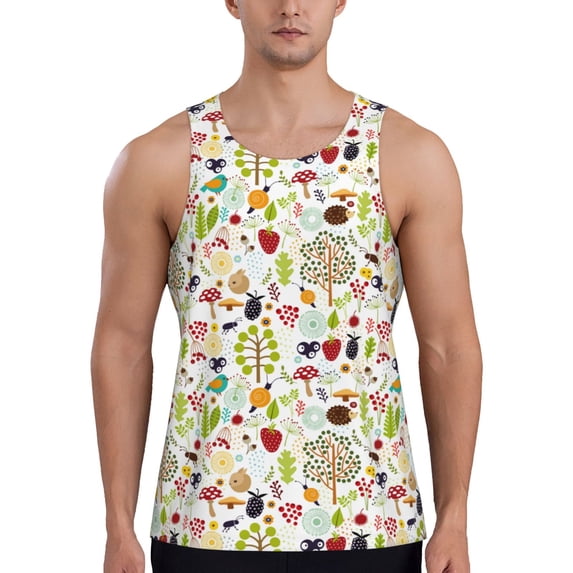 KLL Fall Animals Print Men's Muscle Gym Workout Stringer Tank Tops Bodybuilding Fitness T-Shirts Tank Tops Men-Small