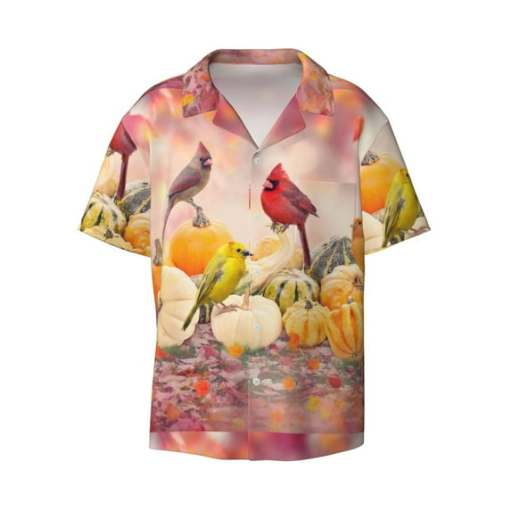 KLL Fall Colorful Print Men's Shirt Short Sleeve Button Down Summer Cuba Beach Shirts- XX-Large