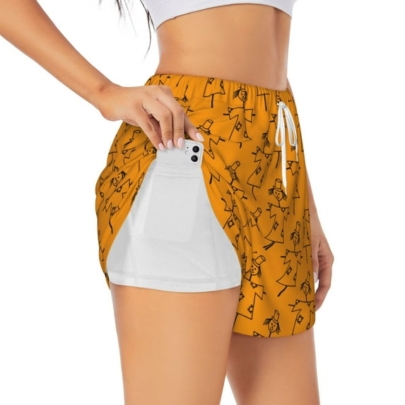 KLL Fall Cute Simple Scarecrow Pattern Shorts Women,Athletic Shorts High Waisted Running Shorts Pocket Sporty Short Gym Elastic Workout Shorts-Small