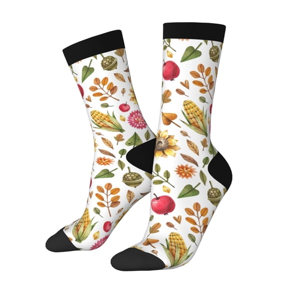 KLL Fall Fruits And Vegetables Print Cool Socks Men's Women's Crew Socks Funny Crazy Novelty Stockings