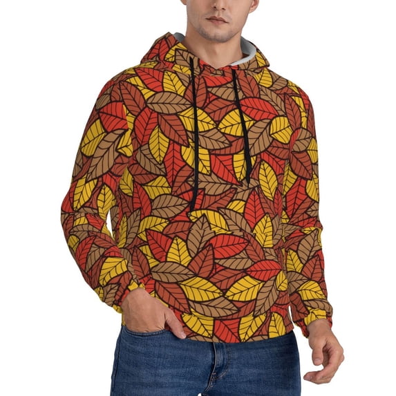 KLL Fall Leaves Print Mens Hoodie Long Sleeve Casual Pullover Hooded Sweatshirt Fashion Drawstring Hoodies with Pocket-X-Large