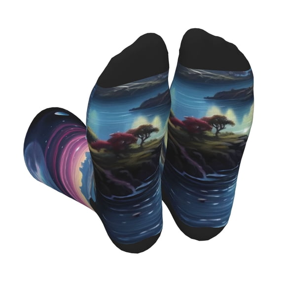KLL Fantasy Landscape Starry Night Print Cool Socks Men's Women's Crew Socks Funny Crazy Novelty Stockings