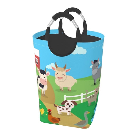 KLL Farm Animals Laundry Hamper,Large Canvas Fabric Lightweight Storage Basket Toy Organizer Dirty Clothes Collapsible Waterproof