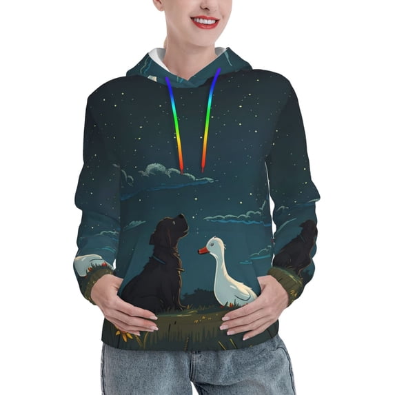 KLL Farm Dog Duck Moonlight for Womens Pullover Hoodie with Pocket Hooded Long Sleeve Shirts Sweatshirt for Women-XX-Large