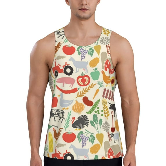 KLL Farm Print Men's Muscle Gym Workout Stringer Tank Tops Bodybuilding Fitness T-Shirts Tank Tops Men-Medium