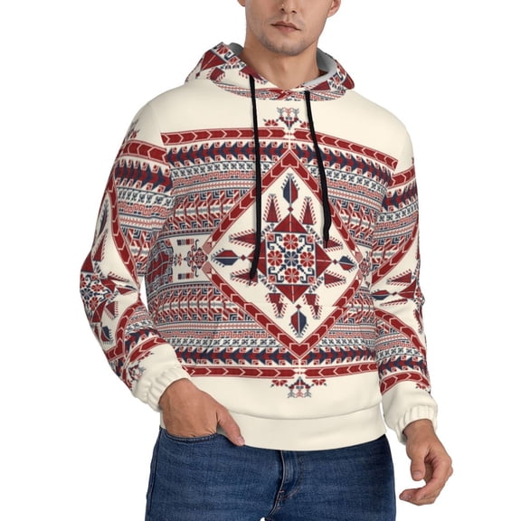 KLL Fashion Tatreez Print Mens Hoodie Long Sleeve Casual Pullover Hooded Sweatshirt Fashion Drawstring Hoodies with Pocket-XX-Large