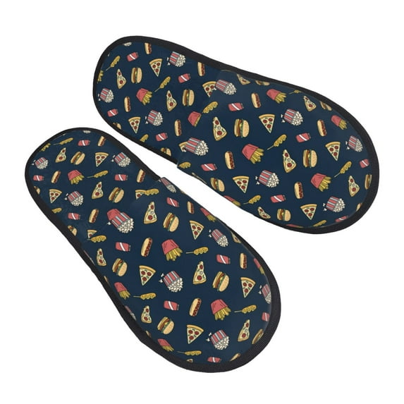 KLL Fast Food Slippers for Women Men House Slip on Indoor Outdoor Bedroom Furry Fleece Lined Ladies Comfy Anti-Skid Rubber Hard Sole-Large