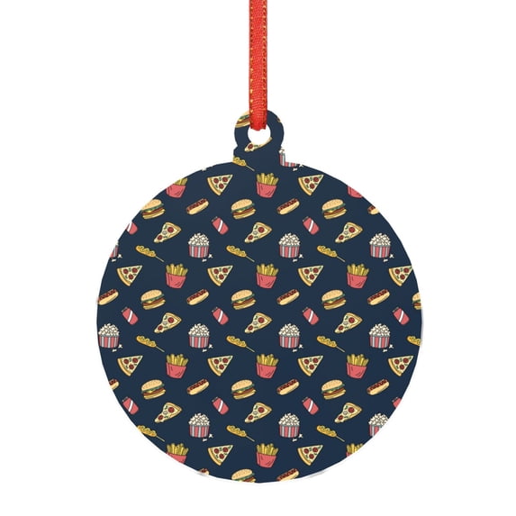 KLL Fastfood Pattern Acrylic Christmas Ornaments,1 PCS Xmas Tree Decor with Ribbon 3" Christmas Décor Christmas Pendant for Hanging on Tree & Party Favors-Round Shape